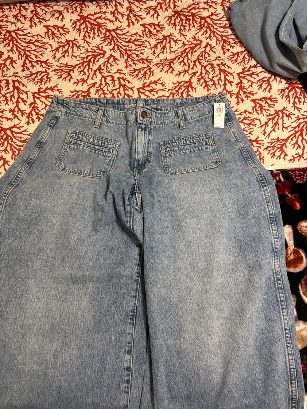 Old Navy Blue Flare Wide Leg Jeans Distressed